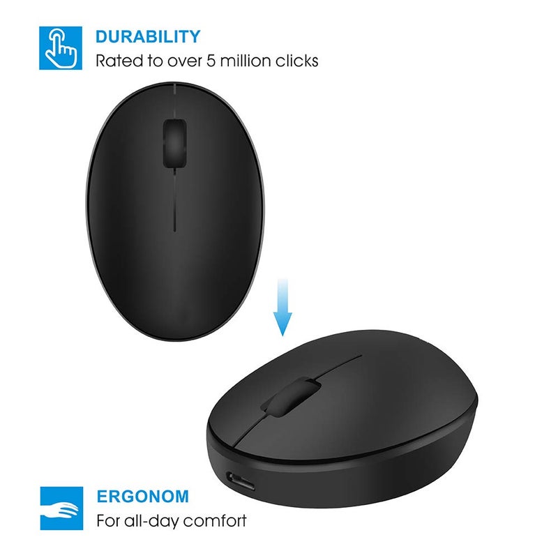 TENMOS Mini Rechargeable Wireless Mouse, 2.4GHz Optical Travel Mouse Silent Wireless Computer Mice with USB Receiver, Auto Sleeping, 3 Buttons, 1000 DPI Compatible with Laptop, PC, Chromebook (Black) - Image 2